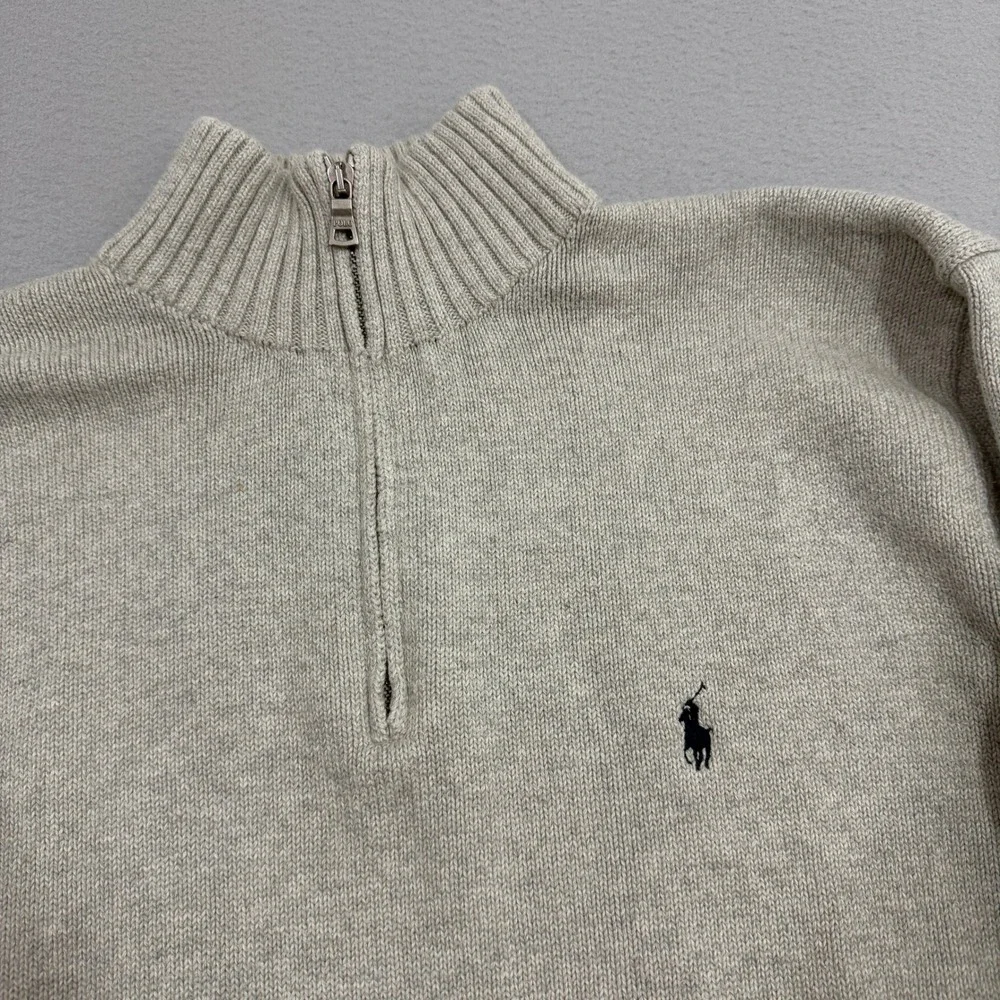Polo Ralph Lauren Sweater XLT Gray Quarter Zip Pullover Cotton Vintage Preppy